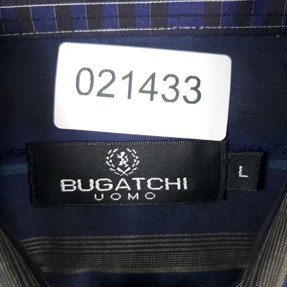 Bugatchi Uomo Shirt Mens Large Blue Striped Casual Button Up Long Sleeve - Picture 6 of 6